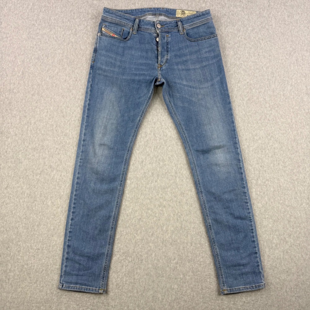 Diesel Jeans Mens 31x30 Blue Sleenker Slim Skinny Stretch Denim Whiskers